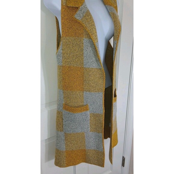 MONTEAU Los Angeles Women's S Yellow Gray Plaid Sleeveless Long Sweater Vest - Picture 4 of 16